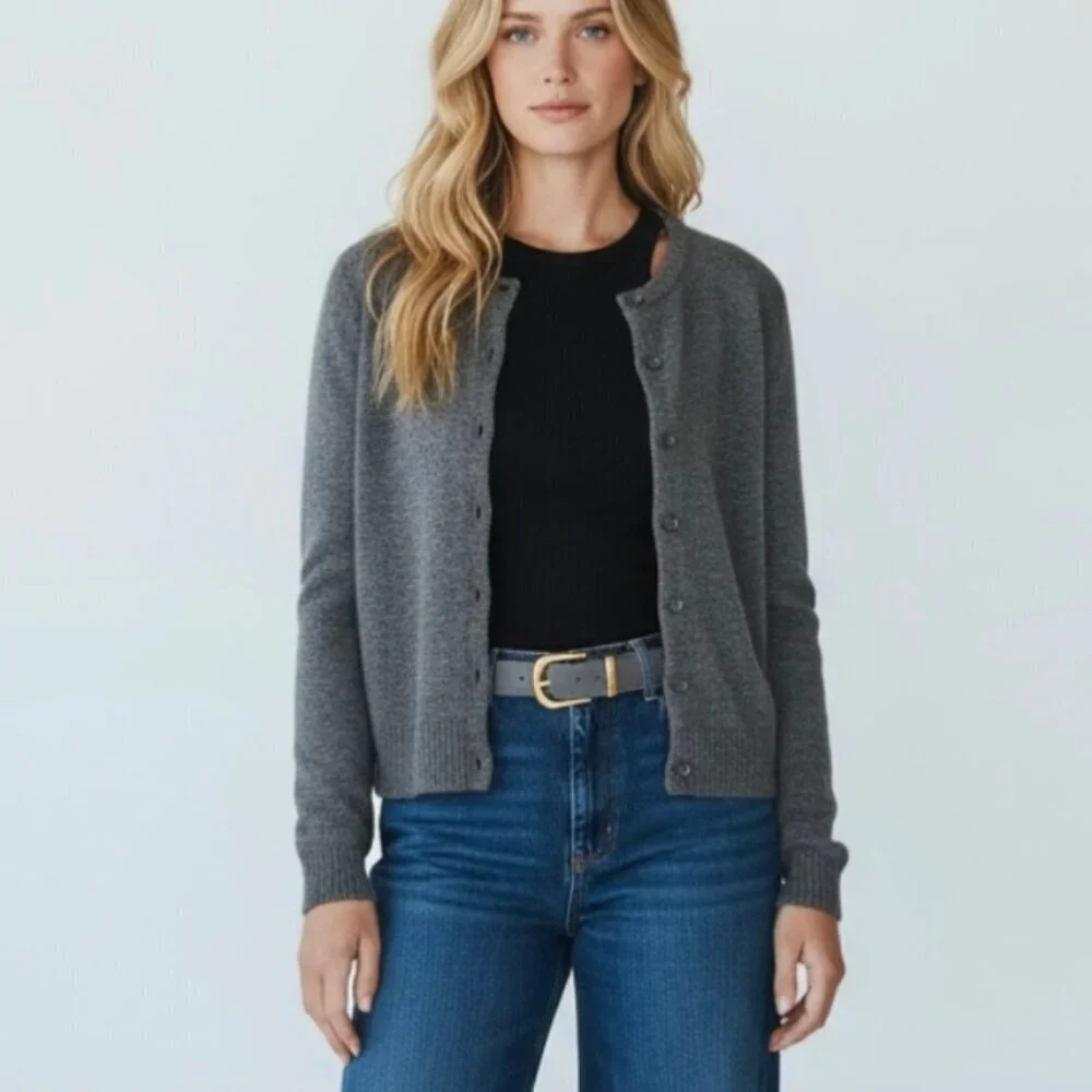 Zara 100% Wool Cardigan SZ XL Dark Gray Button Front Stsple Capsule Wardrobe - Picture 13 of 15